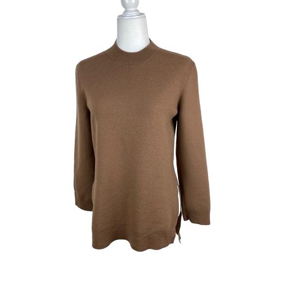 Theory Sweater Wool Blend Tunic High Low Tan Brown Women’s Size S Tight Knit - Picture 15 of 16